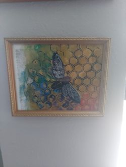Bee and honeycomb original painting on glass