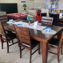 New/ Cherry Brown Extendable Dining Room Set//Table And Chairs/ Comedor 