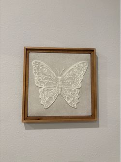Butterfly Neutral Linen Wood Wall Art
