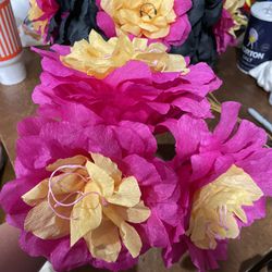 Hand Made Paper Flowers And Clay Vases 