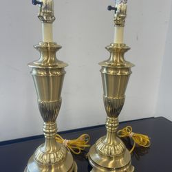 Pair of Vintage Stiffel Heavy Brass Table Lamps No Shade Working