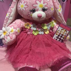 Build A Bear Daisy Flowers Pink/white 16” Bunny Girl W/ Outfit 