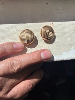 Gold Tone Woven Button Stud Earrings