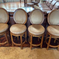 Set Of 4 Velvet Swivel Bar Stools 