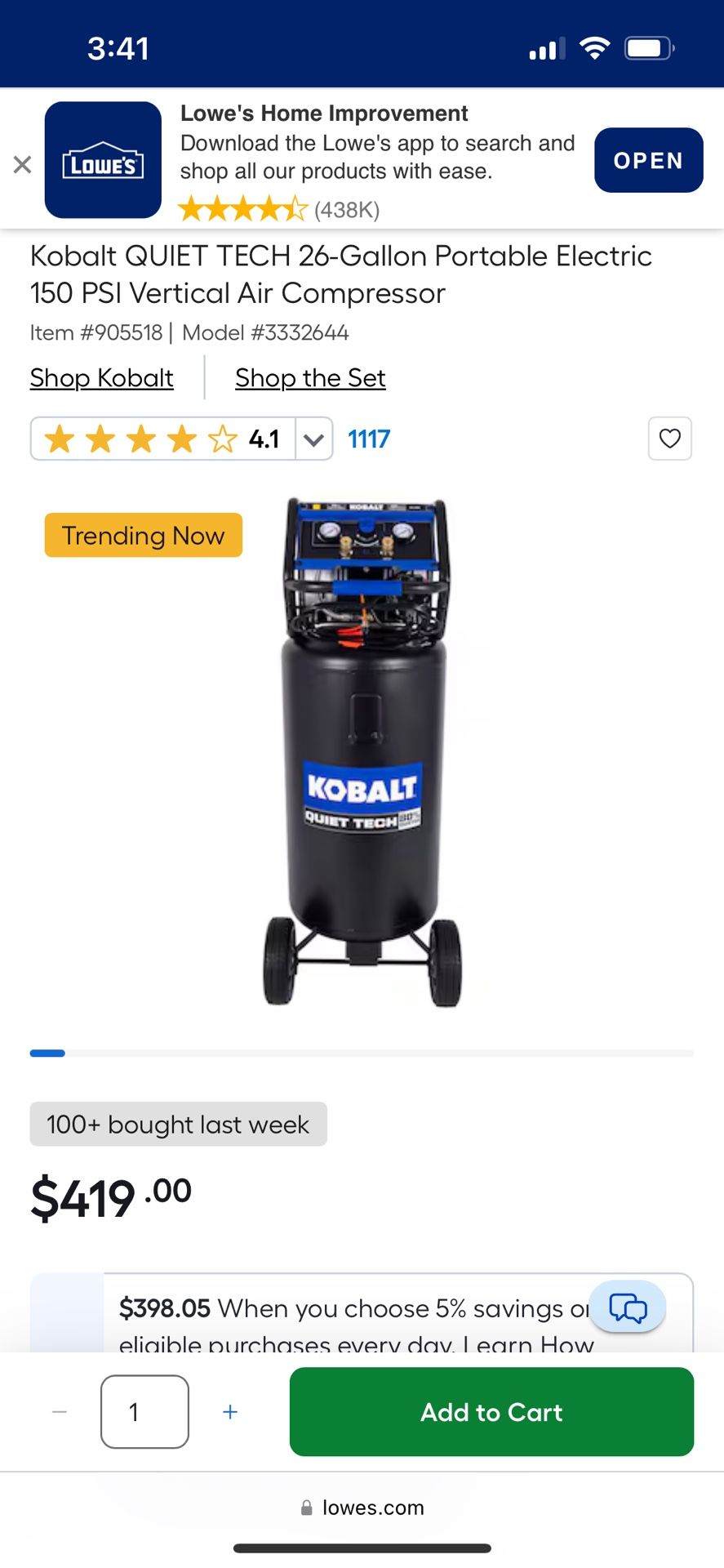 26 Gallon Air Compressor Kobalt