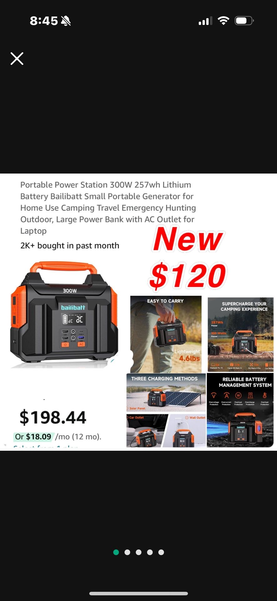 New Portable Power Station 300W 257wh Lithium Battery Bailibatt Small Portable Generator for Home Use Camping Travel Emergency Hunting Outdoor, Large 