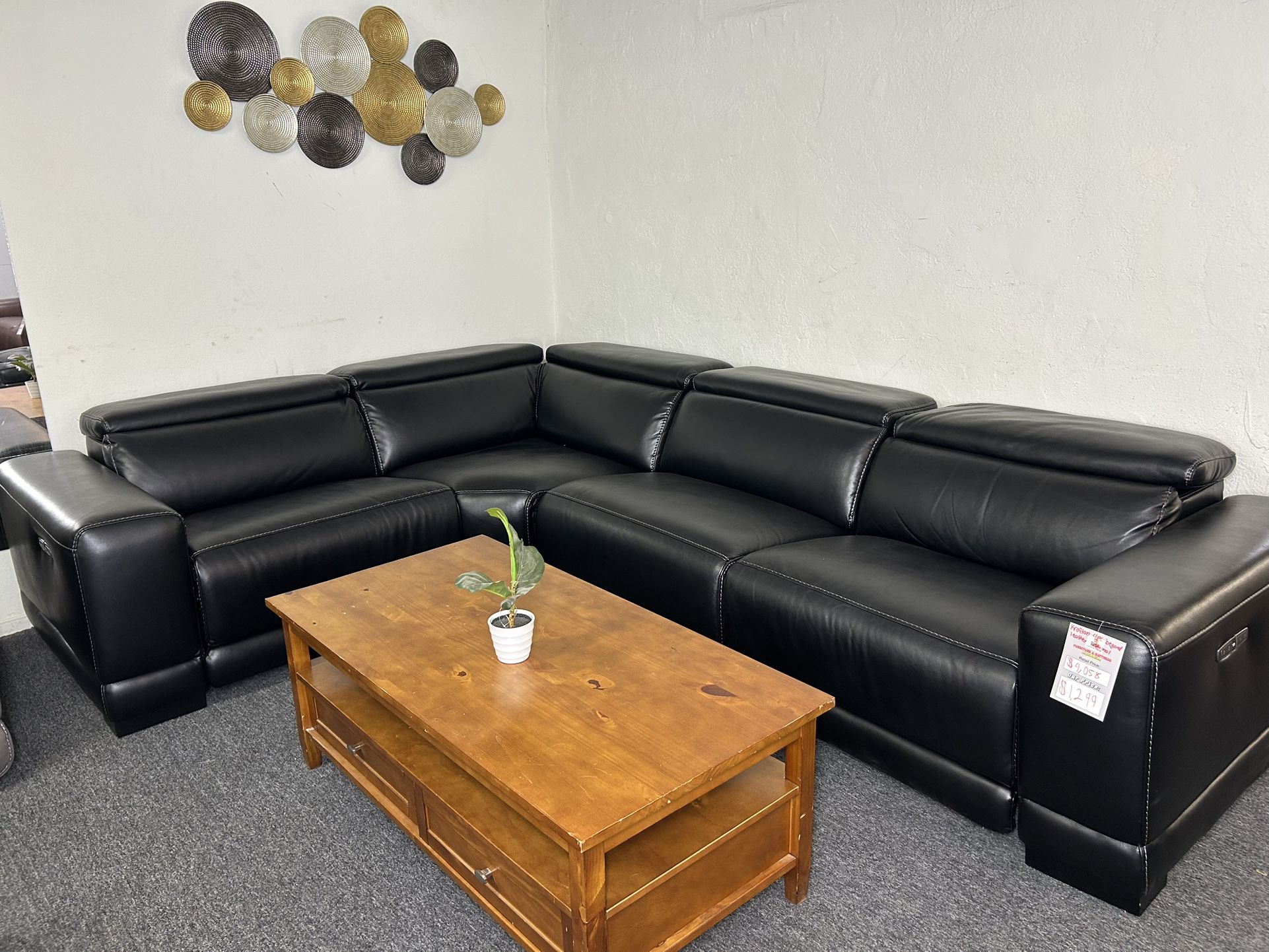 Furniture- 4 Pc Beyond Leather Sectional With 2 Power Recliners- Krofton