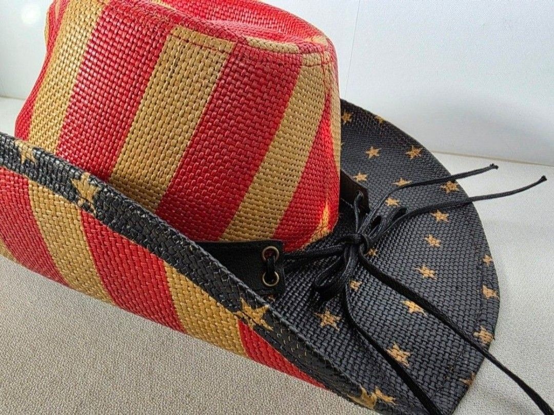 American Western Straw Cowboy Hat Men's Womens Hard Patriotic Classic Hard Shell Sun Protection Medium Hats