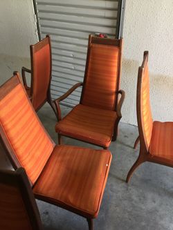 6 brown saltman mid century chairs 2 with arm rest