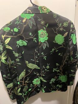Black Floral Embroidered Blazer Jacket