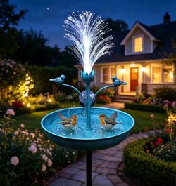 Solar Powered Bird Bath w/ Optical Fiber