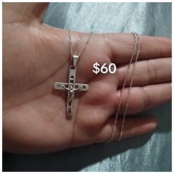 925 Sterling Silver Chain With The Pendant/Cadena Con  Dije De Cruz De Plata 925