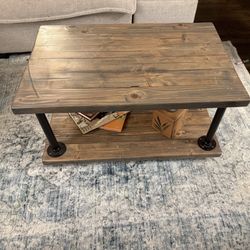“Floating” Solid Wood And Metal Pipe Coffee Table