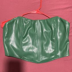 Faux Leather Cropped Corset in Green