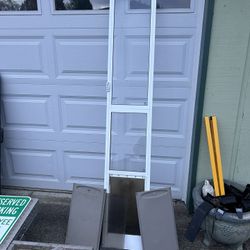 Petsafe Patio insert w/pet door in good shape w/extra flap and door insert. The door flexes in height 3 inches to fit into place. Easy for pets to ent