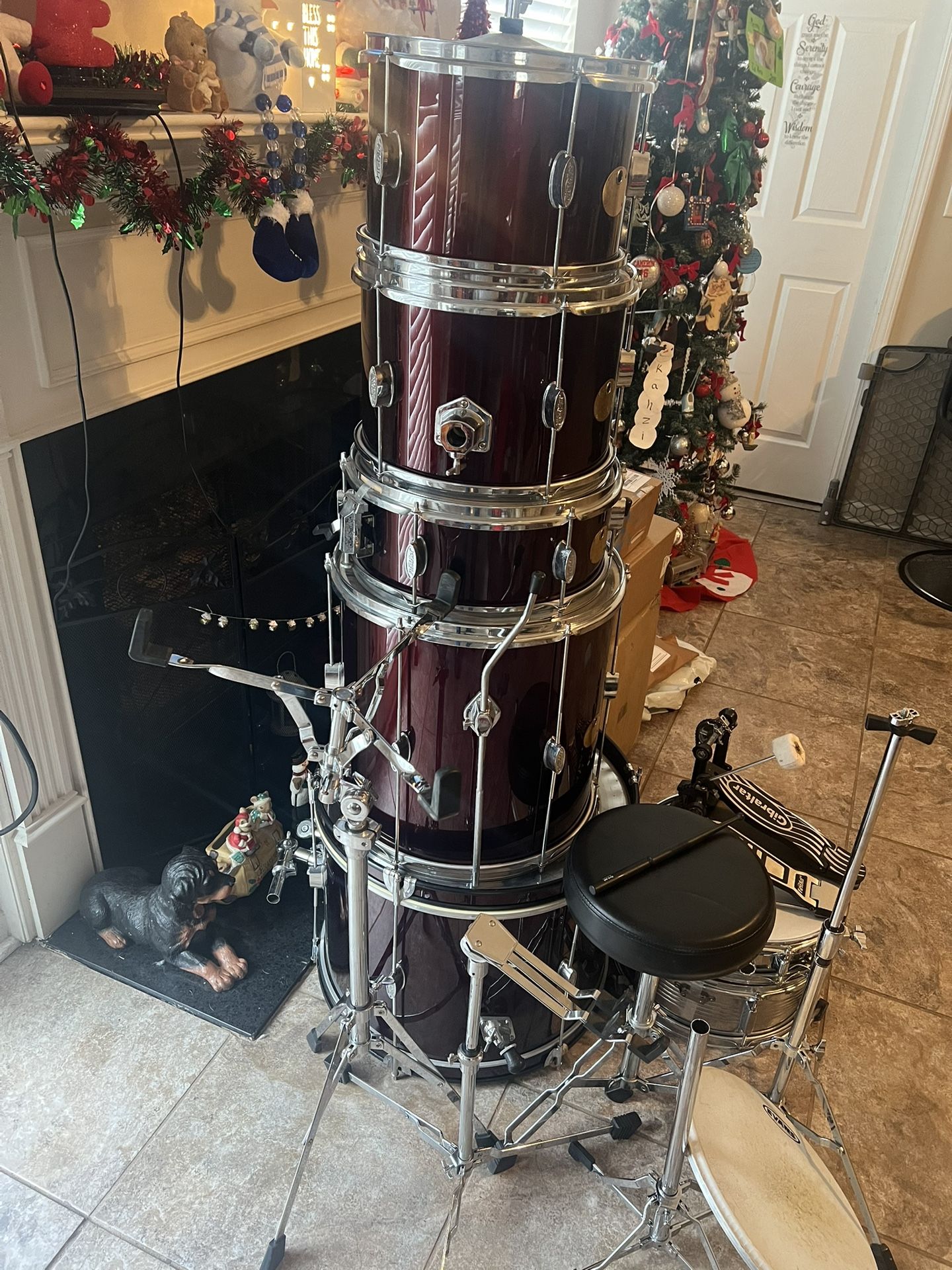 First Act Drum Set Burgundy. With 2 Silver Drum