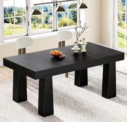 RY0233 63'' Dining Table, Modern Rectangular Kitchen Table with Heavy Duty Tapered Legs, Black Business Dinner Table for Dining Room, Cafe, Restaurant