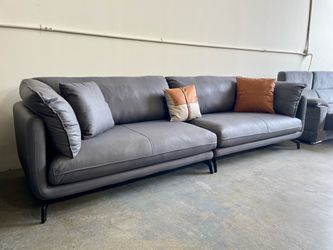 Mid Century Gray Fabric Sofa with Metal Legs