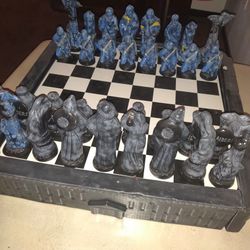 Hand made chess set Raiders and chargers