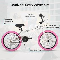 JOYSTAR Brockway Freestyle 20" 24" Kids BMX Bikes for 6-12 Years Kids Bicycle for Boys Girls and Beginner-Level Riders 2 Pegs