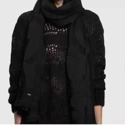 Saint Laurent YSL Monogram Scarf in 100% Wool Jacquard Black HUGE Logo Large NWT