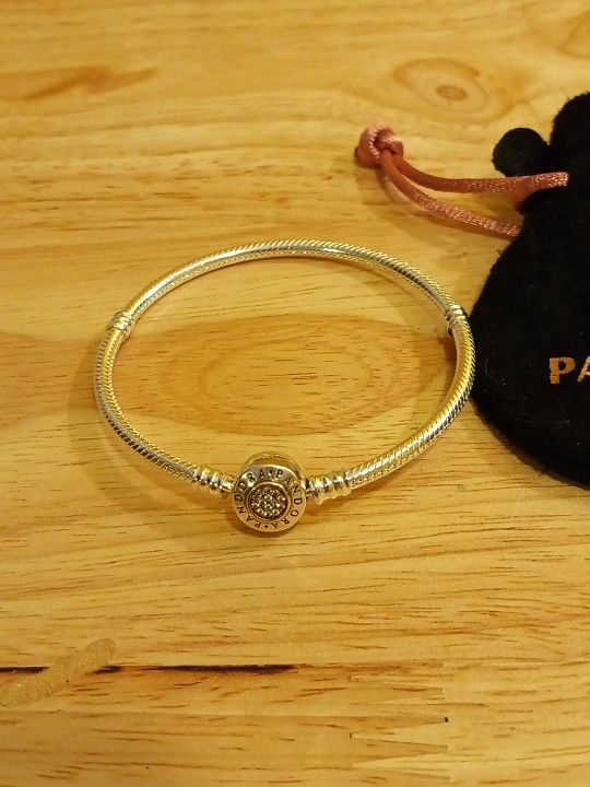 Pandora Authentic Brand New Signature Cubic Zirconia 7.5 Sterling Silver Bracelet With Pouch 