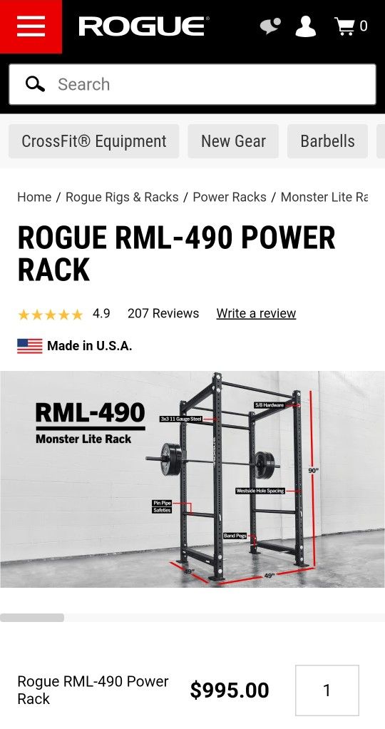 Rogue Fitness RML 490 Monster Lite Power Rack W Accessories for Sale in Gilbert AZ OfferUp