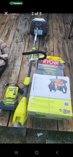 Ryobi 40V power unit+cultivator/tiller attachment, battery, fast charger