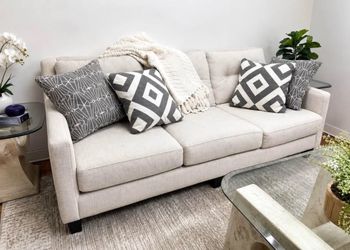 USA Made 84” Three-Cushion Sofa Couch White Upholstered