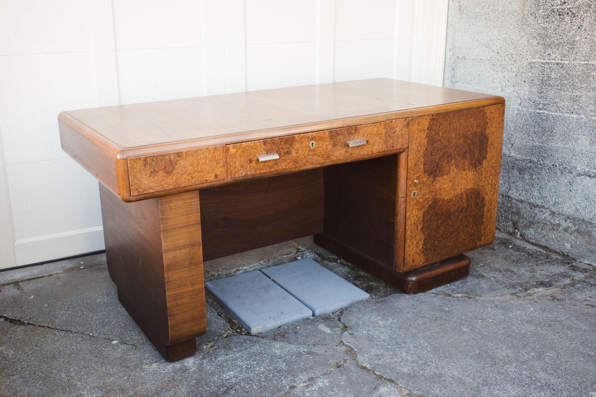 Vintage Burl Wood Art Deco Desk