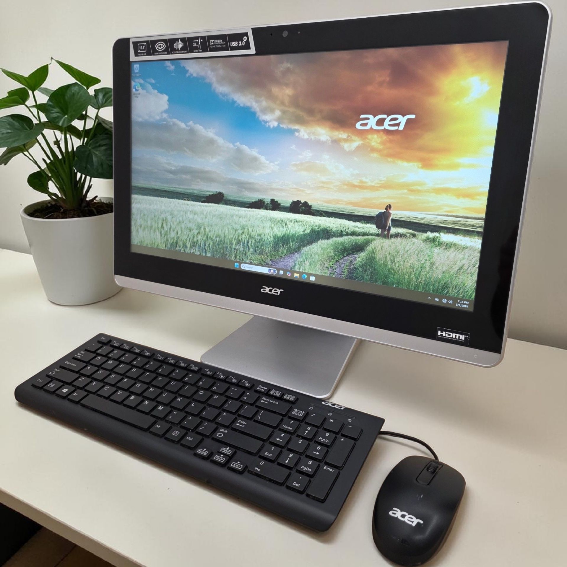Acer 20โ Full HD PC AIO Desktop / Windows 11 / WiFi AC / CD-DVD / Camera / HDMI / Bluetooth / Keyboard & mice