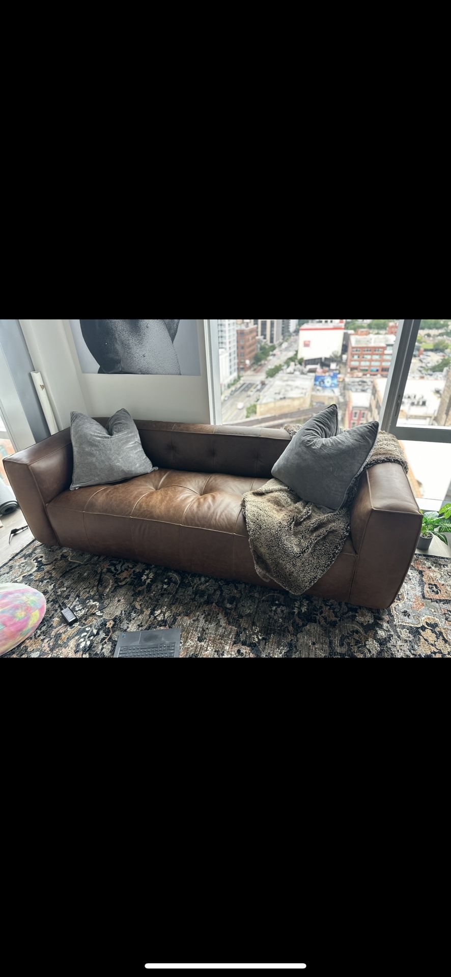 Genuine Leather Tuxedo Couch - Barely Used. Serious Inquires And Pickup Only!!