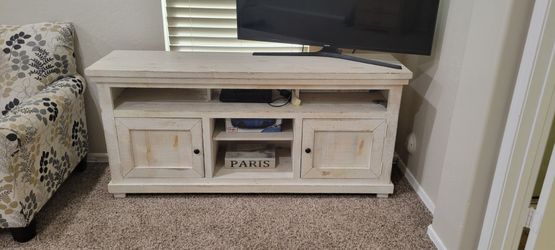 Tv stand, media console white wood distressed rustic