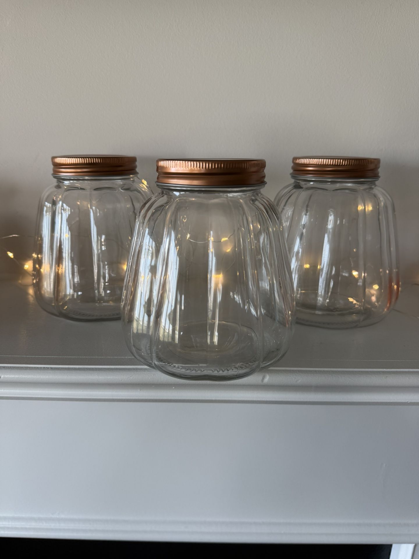 THREE GLASS PUMPKIN JARS 3 FOR $12