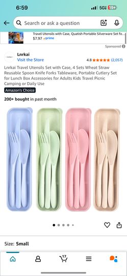 Travel Utensils Set with Case, 4 Sets Wheat Straw Reusable Spoon Knife Forks Tableware,