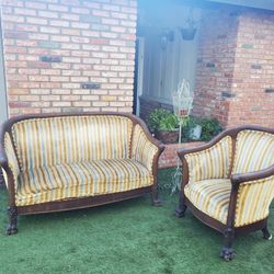 Antique Walnut Loveseat And Side Chair