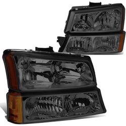 03-06 Chevy Silverado Smoked Lens Headlights With Amber Corners Luces Aumadas 