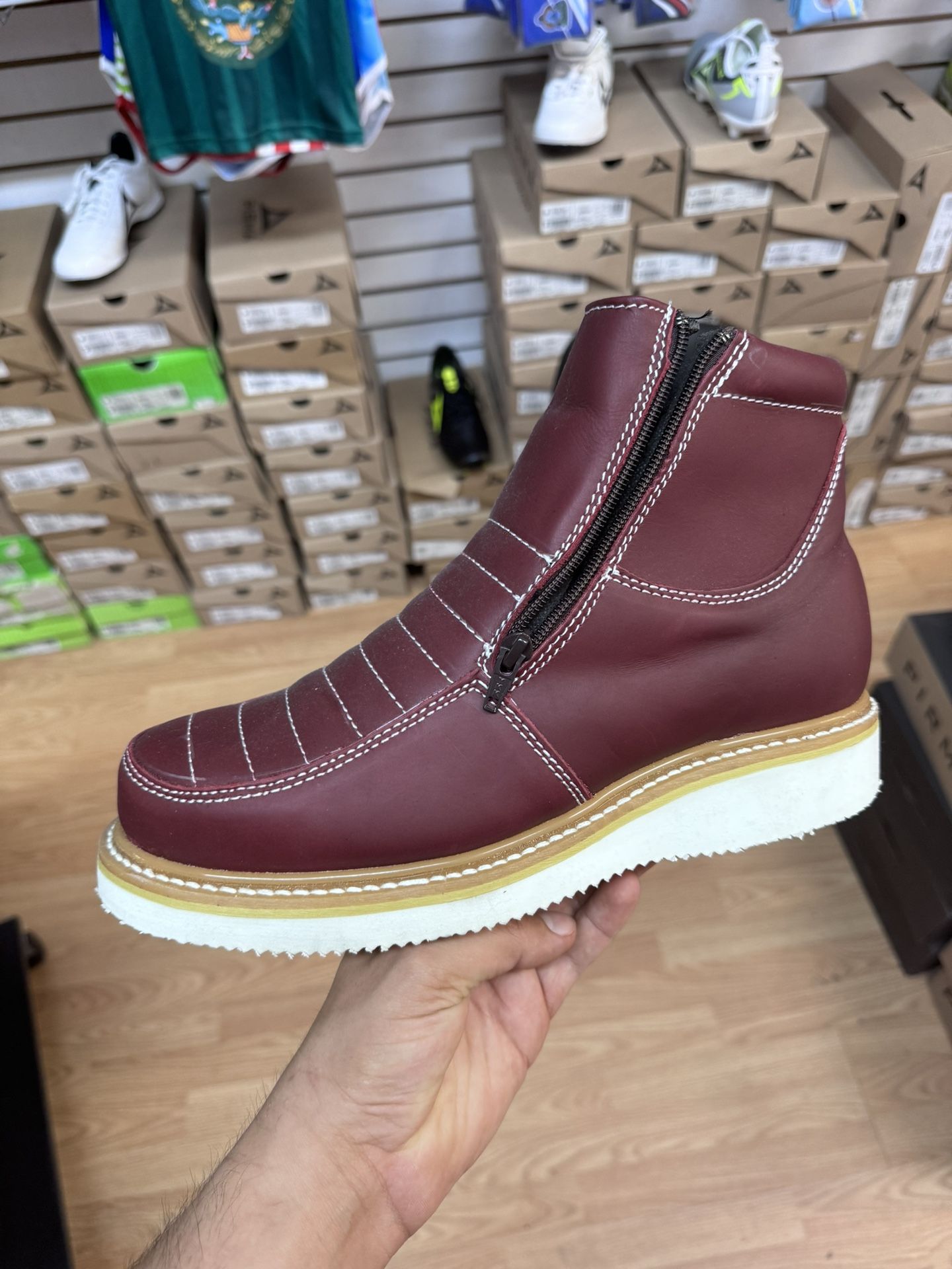 El General Zipper Leather Work Boots Wine Size 9.5