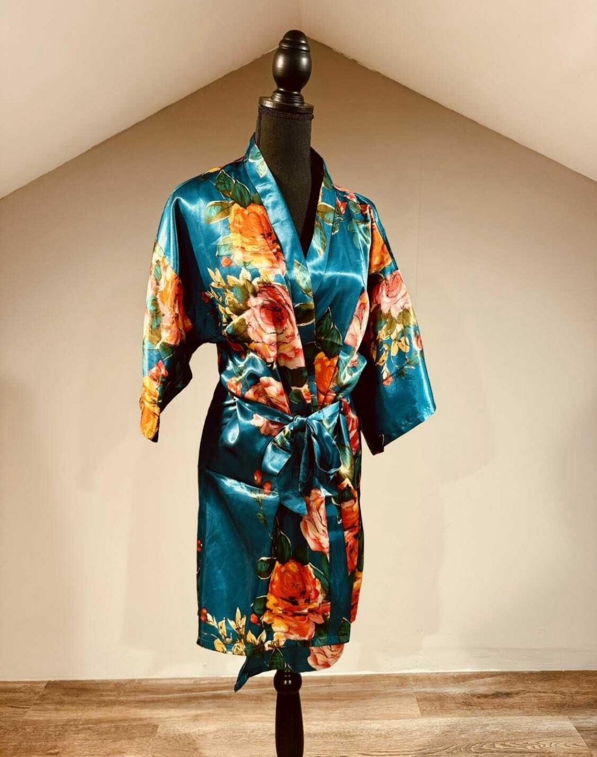 Like New Medium Floral Satin Robe
