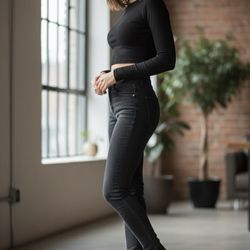 Chic Black Combat Style Heeled Ankle Boots with Rhinestone Accent