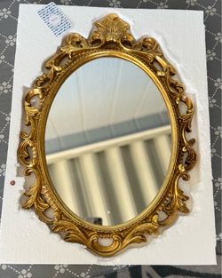 Vintage Oval Mirror, Antique Gold Wall Mounted Vanity Mirrors with Scroll Design for Entryways Living Dressing Room Bedroom, Gothic Decorative Framed