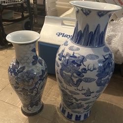 Chinoiserie Style Blue & White Porcelain Decor Set – 4 Large Pieces