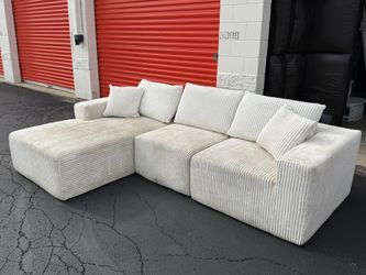 Cream Corduroy Modular Foam Sectional Sofa with Chaise - Free Curbside Delivery