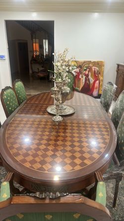 Antique dining table with 8 chairs