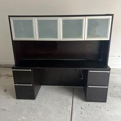 Executive Desk With Frosted Glass Storage Cabinet