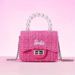 Pink Jelly-Tweed Shoulder Bag with Pearl Handle, Chic Small Crossbody Purse for Women