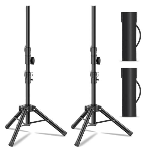Small Speaker Stands 2 Pack, 24-50 Inch Height Adjustable Speaker Tripod Stand Pair, Lightweight 35mm Compatible Insert, Support 55 LB with 2 Storage