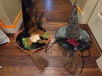 Halloween Witch Hats with Brooms – Set of 2