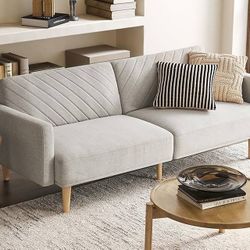 C-LG  76.4" Futon Sofa Bed, Couch, Loveseat, Sleeper Sofa, Mid Century Modern Futon Couch, Sofa Cama, Couches for Living Room (Light Gray Fabric)