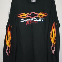 Vintage 2001 Chevrolet Chevy Racing Flames Long Sleeve Shirt Black Medium